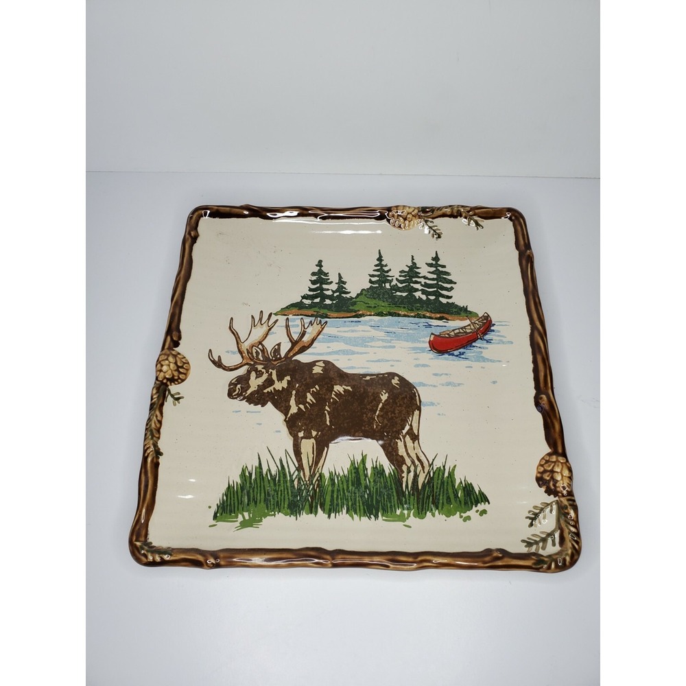 SONOMA INTO THE WOODS MOOSE & CANOE Plate 10 1/2" X 10 1/2" Serving Dish